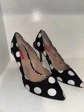 Betsey Johnson Black  White Polka Dot Pointed Toe Stiletto Bow Pumps 6.5