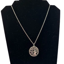 Yggdrasil Tree of Life Pentagram Star Necklace Silver Tone Wicca Pentacle Pagan