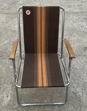 Zip Dee Vintage Retro Brown Striped Airstream RV Folding Lawn Camp Chair 70s MCM