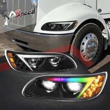 White/RGB LED DRL Headlights for Peterbilt 387 325 330 335 337 340 1999-2020