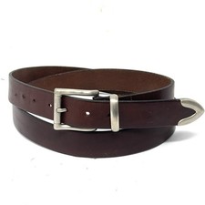 VTG Brown Full Grain Leather Belt Made USA Mens 42 Silver Buckle /End Made Italy