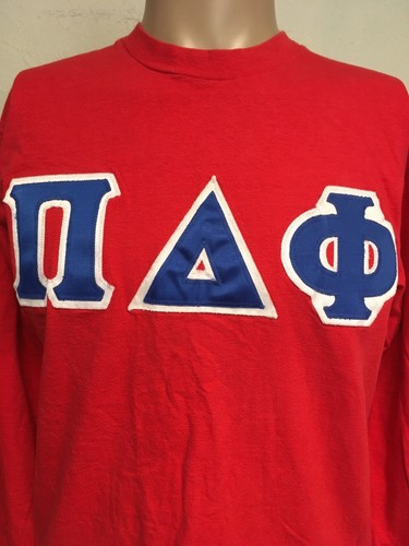 Vintage 80s HANES NU ALPHA PHI PATCH GRAPHIC LONG SLEEVE T SHIRT Red USA MADE M - Picture 6 of 12