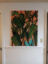 Leaf Painting Original Artwork On 40"x30" Large Canvas Art Deco Foliage OOAK