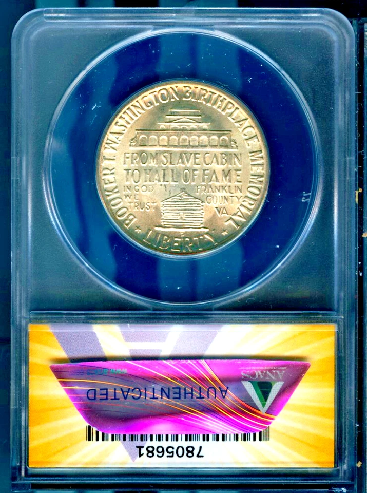 1946-D 50c Silver Booker T Washington Half-dollar MS 65 ANACS # 7805681 + Bonus - Image 2 of 2