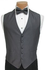 Men's Dark Charcoal Grey Tuxedo Vest  Tie Bow or Long Herringbone Pattern