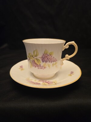 Rosina Queens Fine Bone China Tea Cup and Saucer Set England LILAC FLOWERS