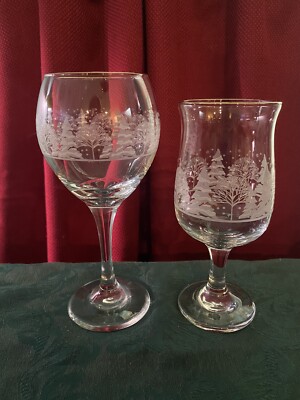 10oz Pines By Lynn s China Glassware Goblets With Gold Trim. MINT Condition