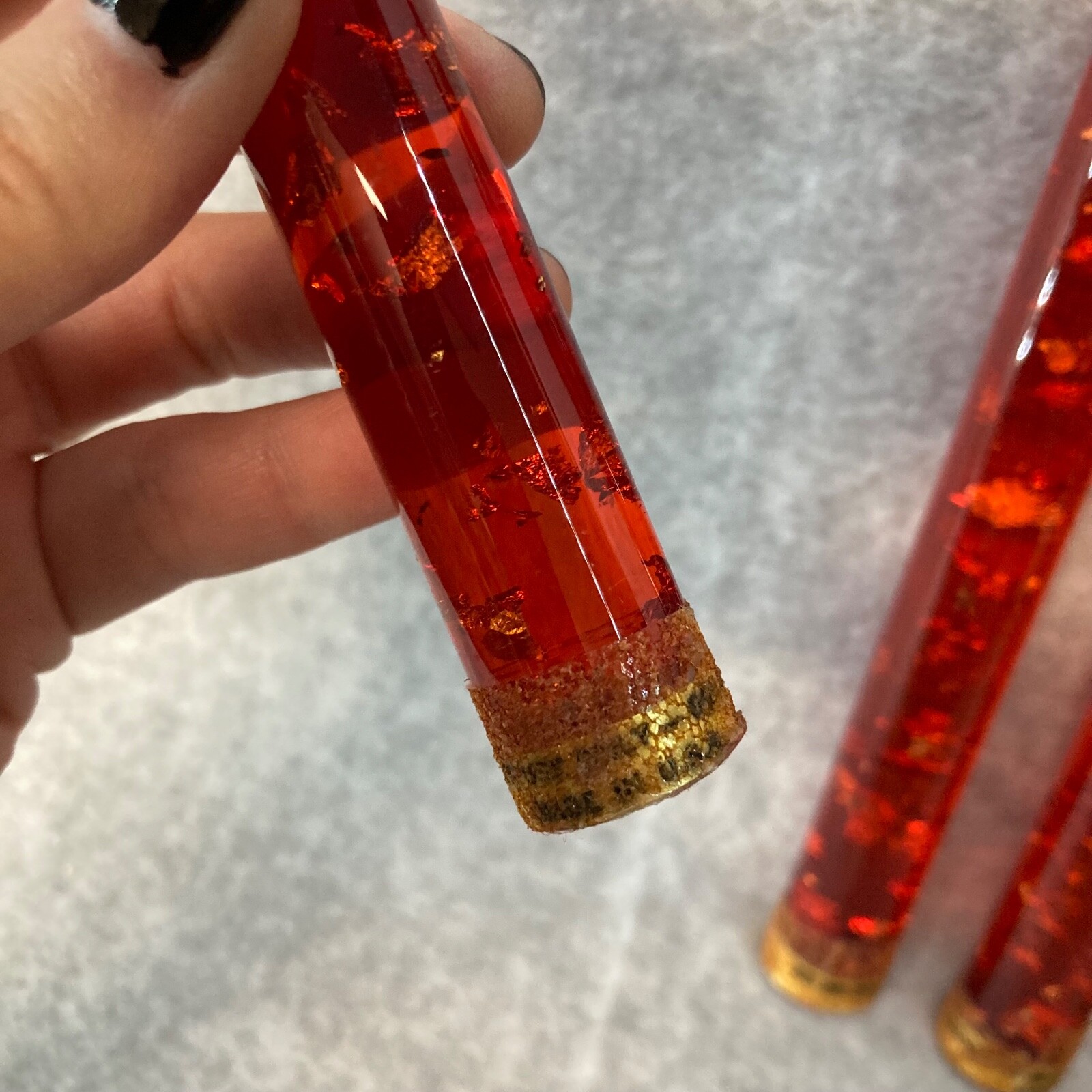 Vintage Red 10.5" Lucite Taper Candles Set Of 4 Made In USA Gold Wicks