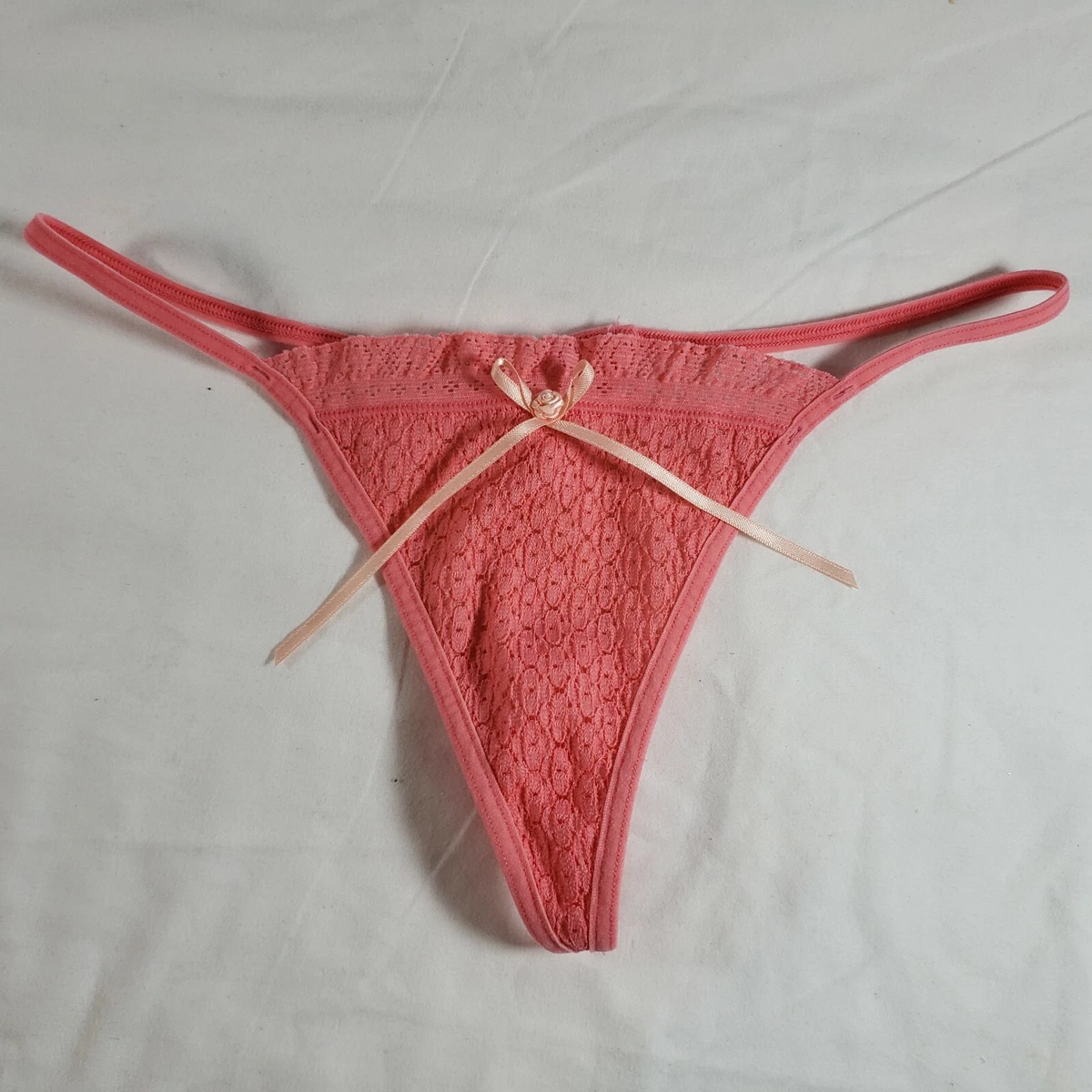 Victoria's Secret V-String Thong Medium Pink Knit Look