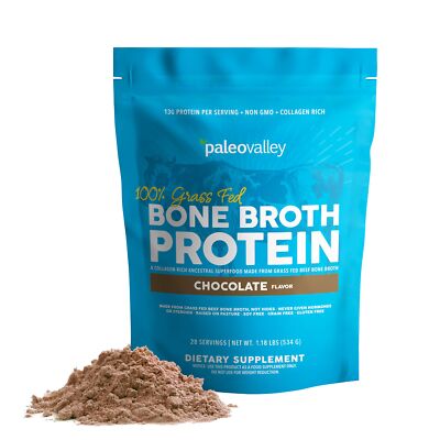 Paleovalley Bone Broth Protein Chocolate 28 Servings Collagen Grass Fed