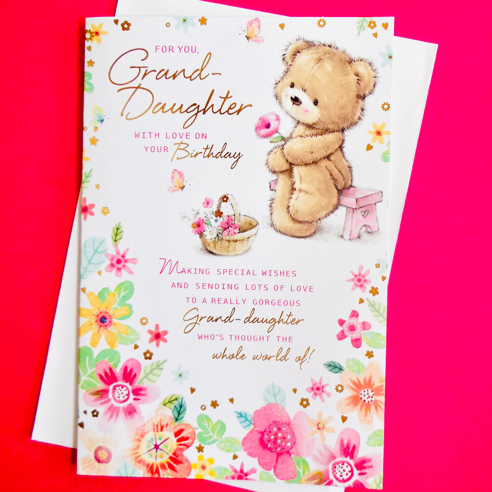 Grand Daughter Birthday Card 9""x6"" Granddaughter Teddy Bear Verse Message Words