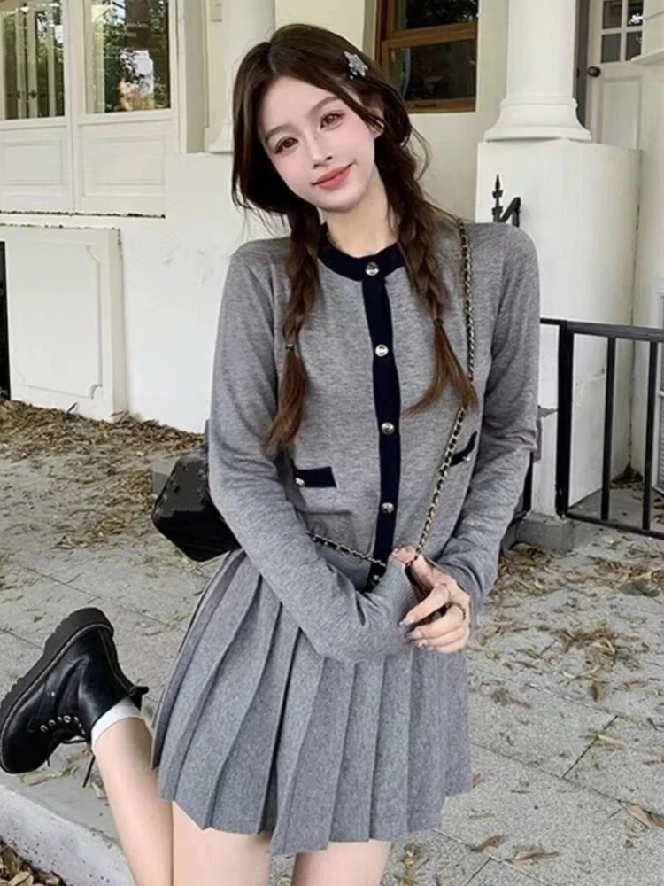 Grey skirt korean fashion cheap