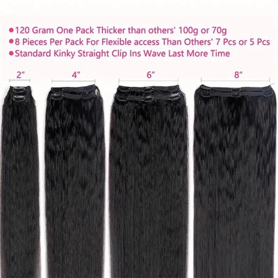 Real Human Hair Clip In Extensions Kinky Straight 18 Inch 8pcs 120g Amazon.com : Tahikie Kinky Straight Human Hair Clip in  main image 4