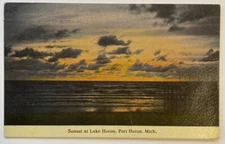 Vintage Postcard, Sunset at Lake Huron, Port Huron Michigan, Posted 1916