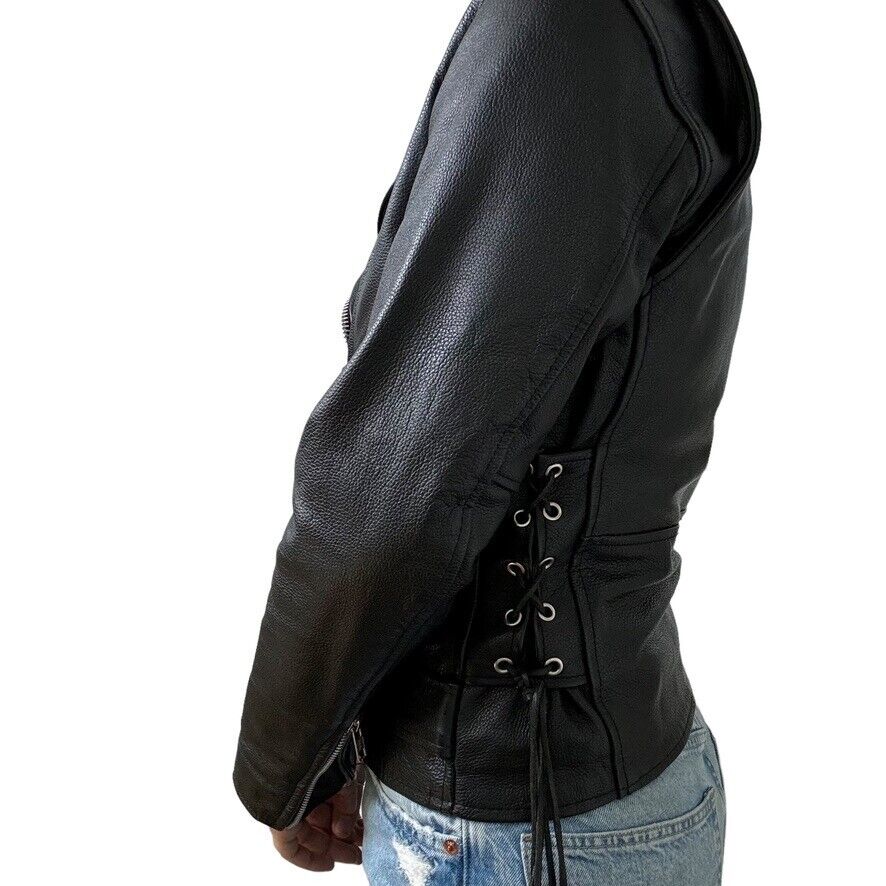 Vintage 1990s Womens Black 100% Leather Biker Moto Grunge Vintage 1990s Womens Black 100% Leather Biker Moto Grunge