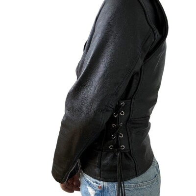 Vintage 1990s Womens Black 100% Leather Biker Moto Grunge