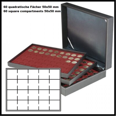 LINDNER 2365-2722E Nera XL Coin Case Dark Red 3 Tab For 60 Square Capsules