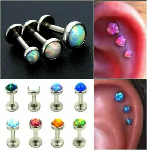 Piercing Triple Labret Avec Lunette En Opale Pour Hélix Avant Tragus | - Photo 1/22