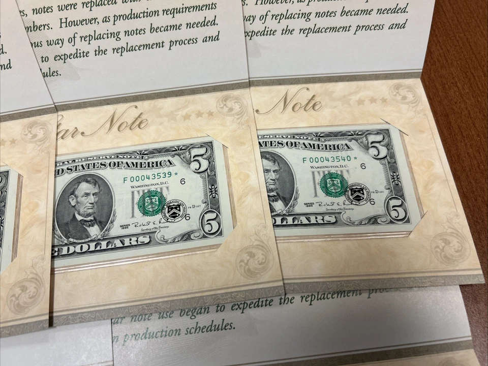 5 Consecutive 1995 $5 Federal Reserve Star Notes BEP District F6 Atlanta - Image 4 of 4