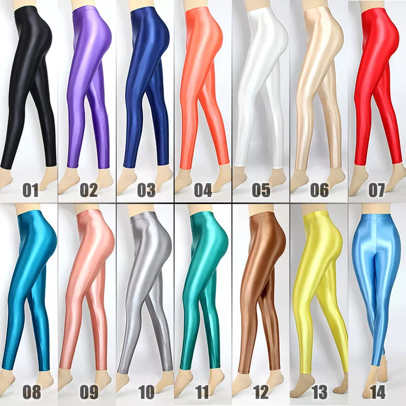 MJINM Women Men Oil Shiny Glossy Leggings Opaque Sports Yoga Slim Pants  Jeggings