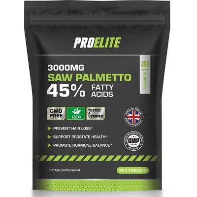 PROELITE Saw Palmetto 3000mg - 365 Tablets Hair Loss Urinary Tract Prostate VEGAN UK Made
