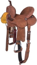 12" Western Roughout Leather Barrel Saddle - Turquoise Buckstitched - Royal King