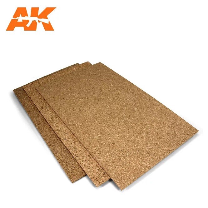 Ak Interactive AK8048 - Cork Sheets - Fine Grained - 200 x 300 x 3mm (2 sheets)