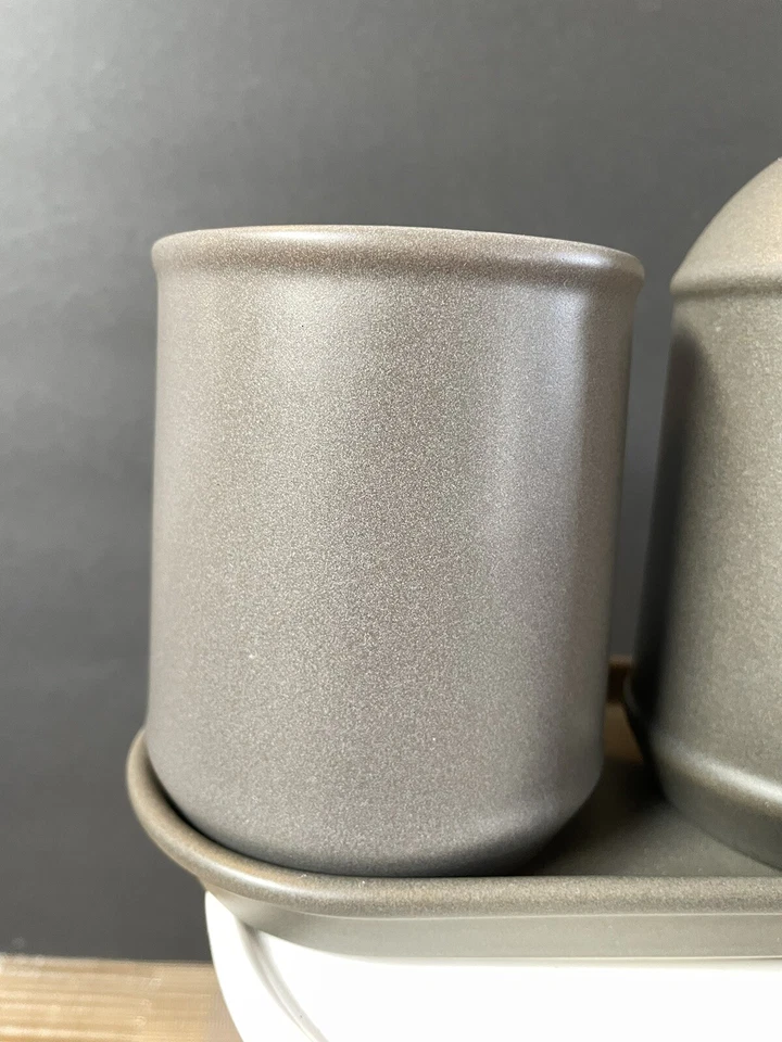 IKEA GANSJON Glazed Gray 3 Piece Bathroom Set 10oz Used - Image 2 of 4