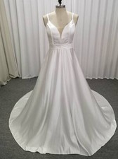 Elegant Satin Wedding Dresses Sweetheart Spaghetti Straps A-Line Bridal Gowns