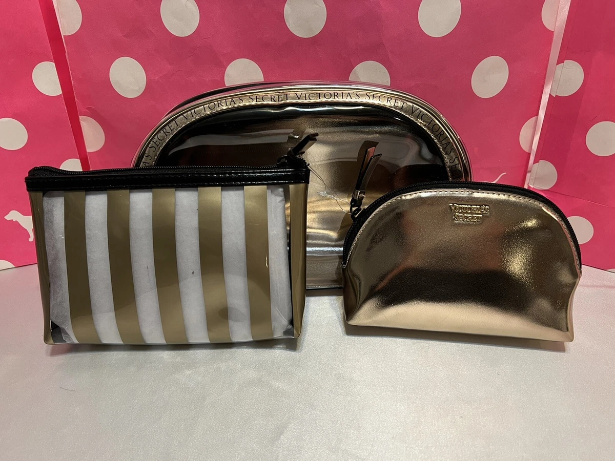 Victorias Secret Cosmetic Make Up Bag Set 3 Piece Set Travel Set Logo Trim