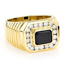 Natural Black Onyx Gemstone with Gold Plated 925 Sterling Silver Ring 1225