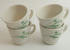 Vtg Homer Laughlin Diner Coffee Cups (4) White Green Floral Spray Made in USA