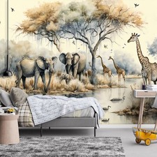 KINDERZIMMER MÄDCHEN JUNGEN DSCHUNGEL TIERE SAFARI Fototapete TAPETE Babyzimmer