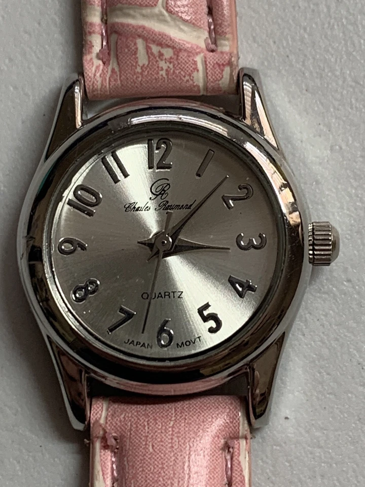Reloj Charles Raymond Mujer Tono Plateado Correa Cuero Rosa Batería Nueva Foto 2 de 4