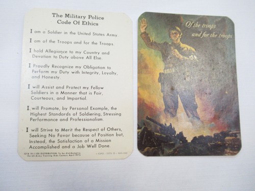 US Army The Military Police Code of Ethics Card Rules Card 1975