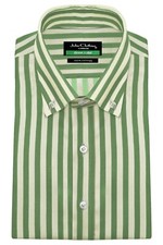 Green Cream Stripes Button Down Polo Oxford Collar Mens Preppy Style Dress Shirt