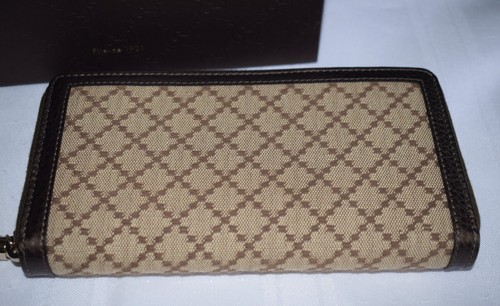Gucci Diamante Canvas Brown Leather Bamboo Tassel Zip Around Long Wallet NEW HS6 - Picture 2 of 14