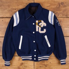 Vintage Varsity Jacket S 80s Bomber Sailor Style Embroidered Blue Womens Snap