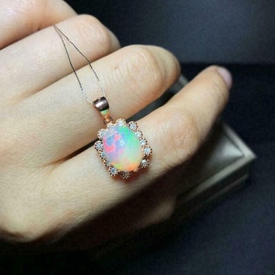 3Ct Oval Cut Lab-Created Fire Opal Halo Pendant Necklace 14K Yellow Gold Plated