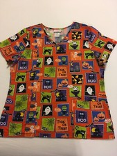 NWOT Scrubstar Size Large Scrub Top Halloween Trick or Treat BOO
