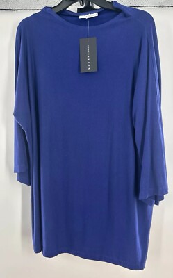 NWT Bryn Walker Size XL Adria Tunic Blue French Terry Knit Boat Neck 3/4 Sleeve
