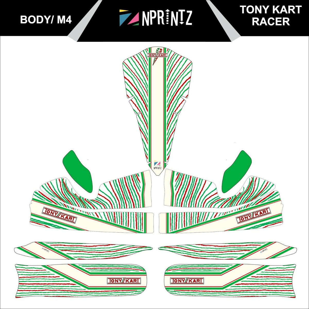 Tonykart Racer 401R 2019 estilo kit completo de pegatinas de
