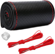 Leather Steering Wheel Cover Wrap, Stitch on Lace Up, Universal 15 Inch Breathab