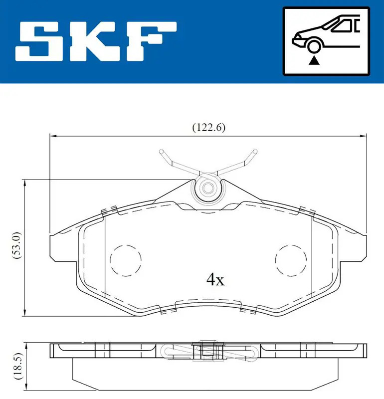 SKF Scheibenbremse Bremsbelag mit Zubehör VKBP 80041-4er Set - Position Vorderachse Höhe 77 mm Länge 154 mm Breite 83 mm Dicke 18,5 mm - OE Qualität - Bild 4