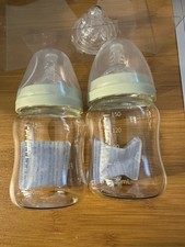 Wide Mouth Heat-Resistant Glass Baby Bottles X 2 160mL Each 4 Nipples Brand New