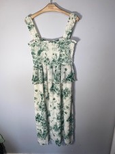 GANNI Shirred printed plissé-chiffon midi dress Emerald green size 12