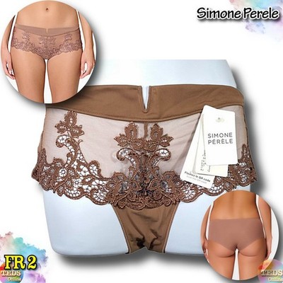 NWT Simone Perele Size FR 2 'Saga' Embroidered Boyshort Briefs 15C630 Brown $75