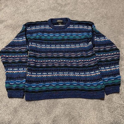 VTG Expression International 3D Sweater Men s XL COOGI Style Striped 90s Y2K