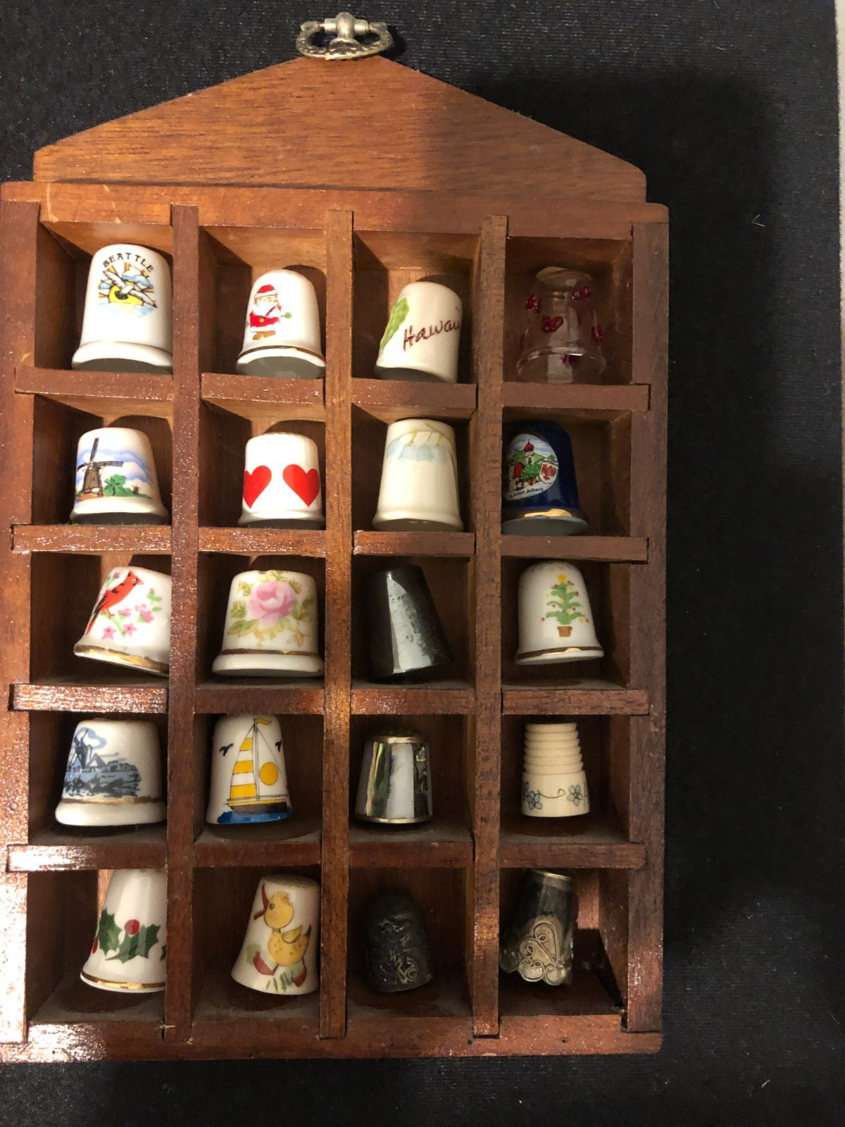 Thimble Collection Wood Display Case - 20 Various Thimbles Included, 10 Inch 
