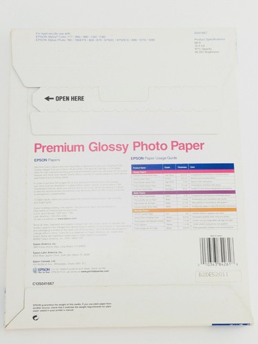 2x Epson Premium Photo High Gloss Paper 68 Lbs. 8-1/2x11 50 Sheets S041667 - Picture 3 of 3